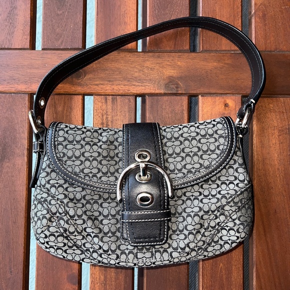 Coach Vintage Soho Signature C Black Monogram Y2K Shoulder Handbag Purse F12308 - Picture 1 of 14